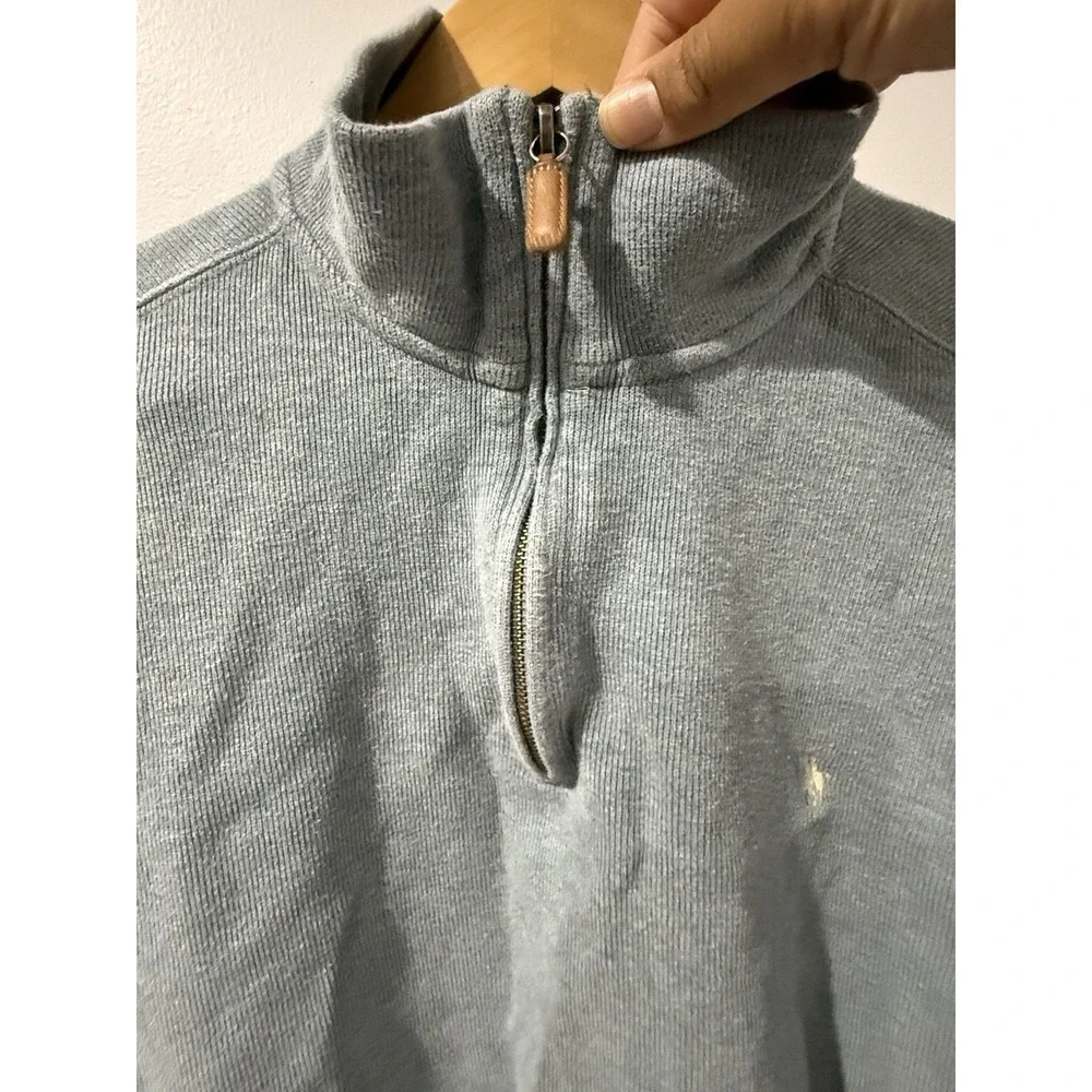 Polo Ralph Lauren Sweater Mens XXL Blue Knit Quarter Zip‎ Pullover Preppy White